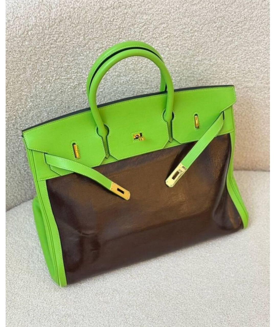 HERMES Зеленая кожаная сумка с короткими ручками, фото 3