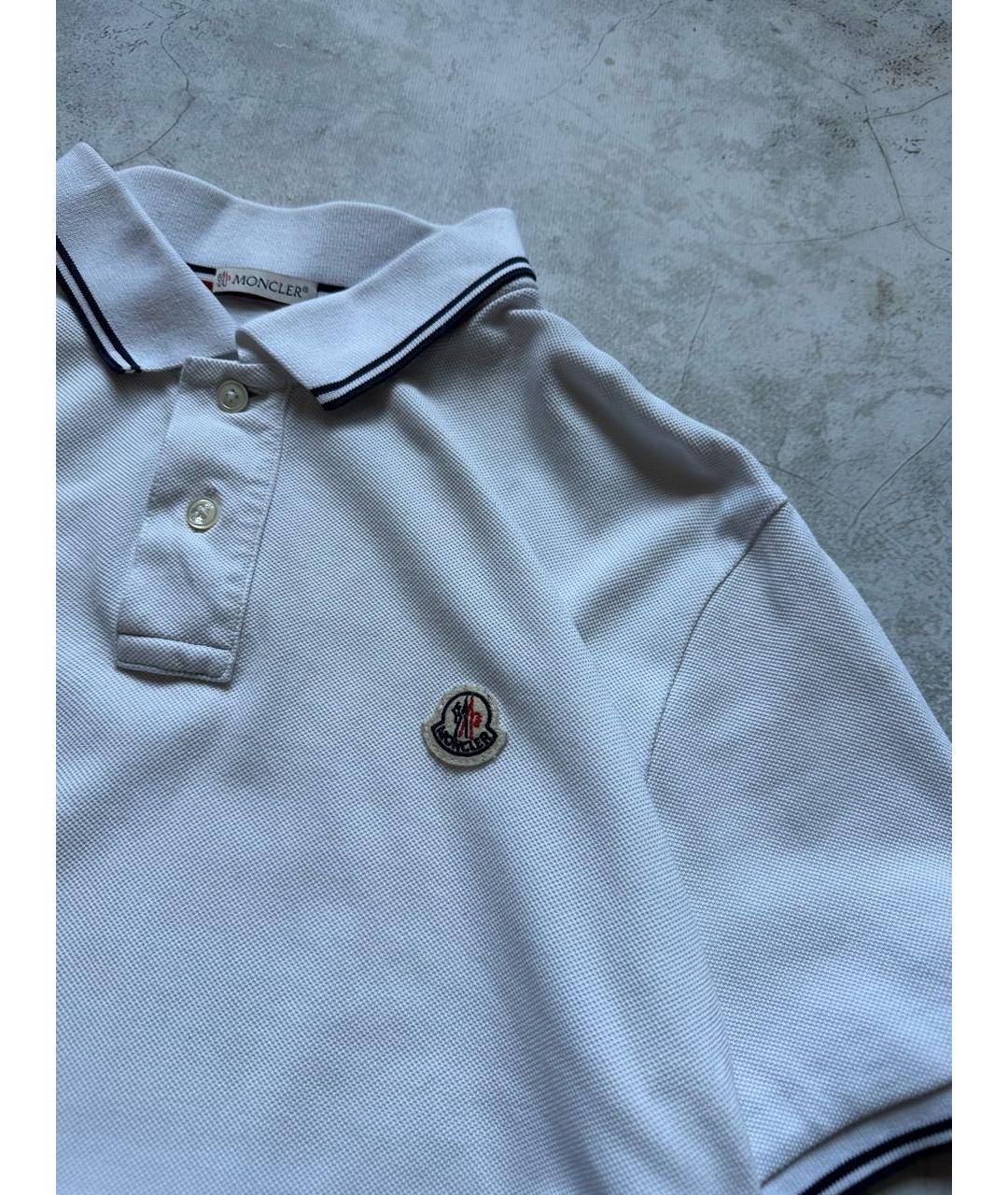 MONCLER Белое хлопковое поло с коротким рукавом, фото 3