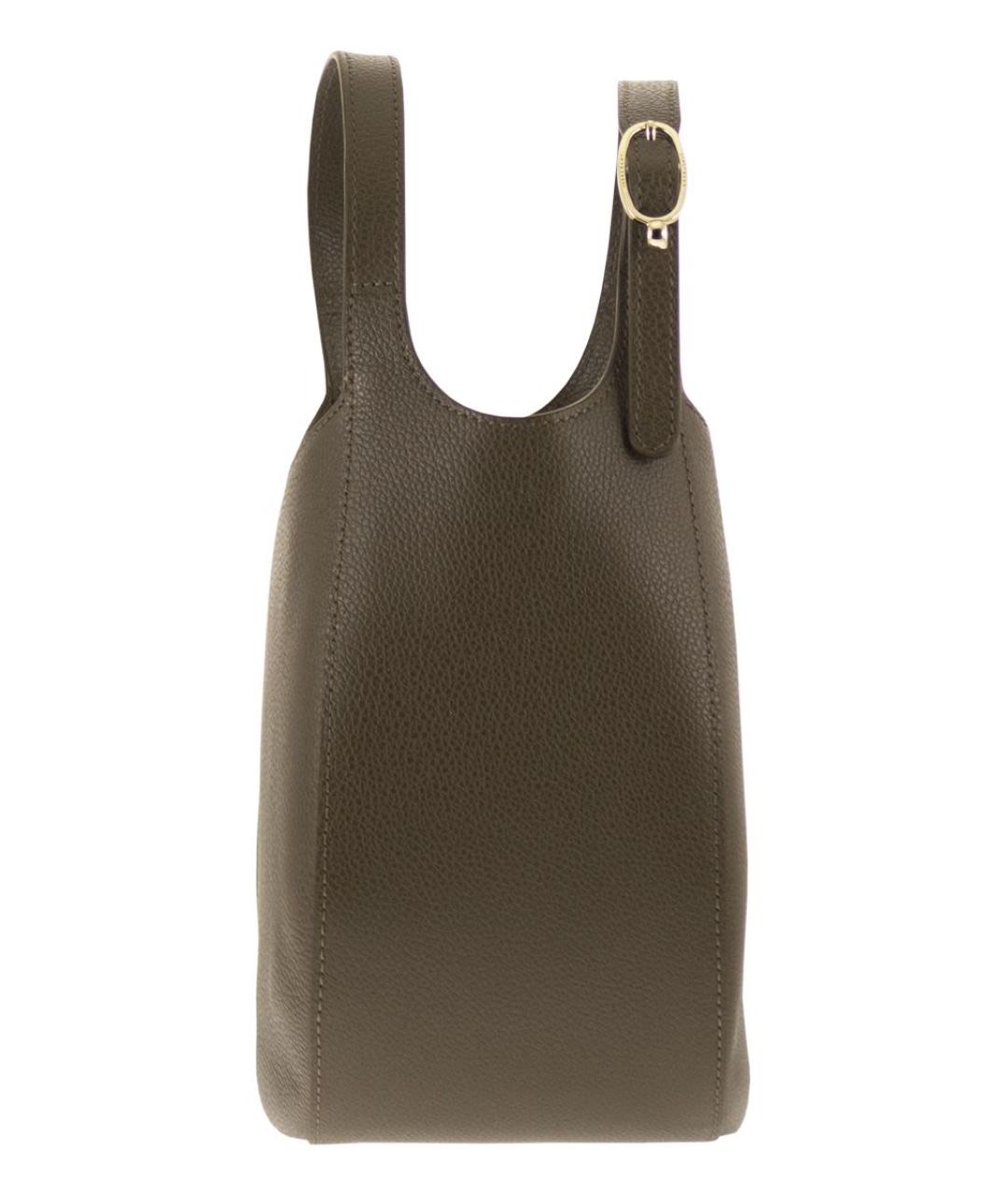 LONGCHAMP Коричневая кожаная сумка с короткими ручками, фото 3