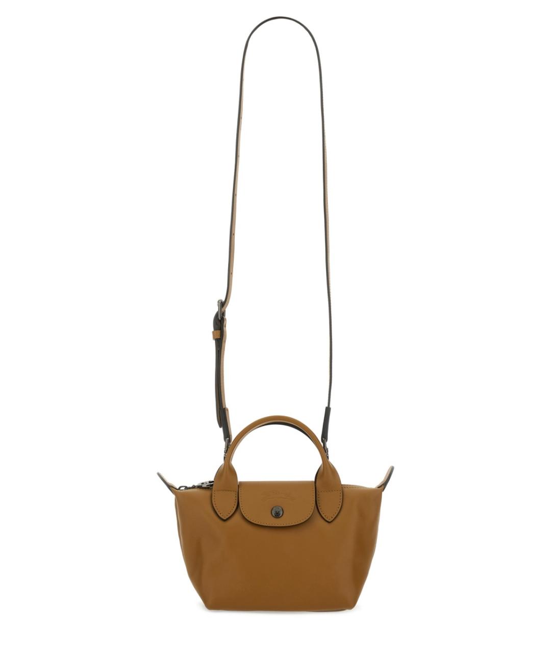 LONGCHAMP Бежевая кожаная сумка с короткими ручками, фото 4