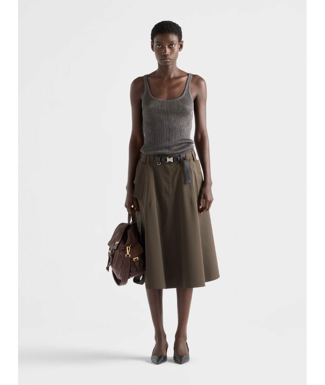 PRADA Зеленая полиэстеровая юбка миди, фото 2