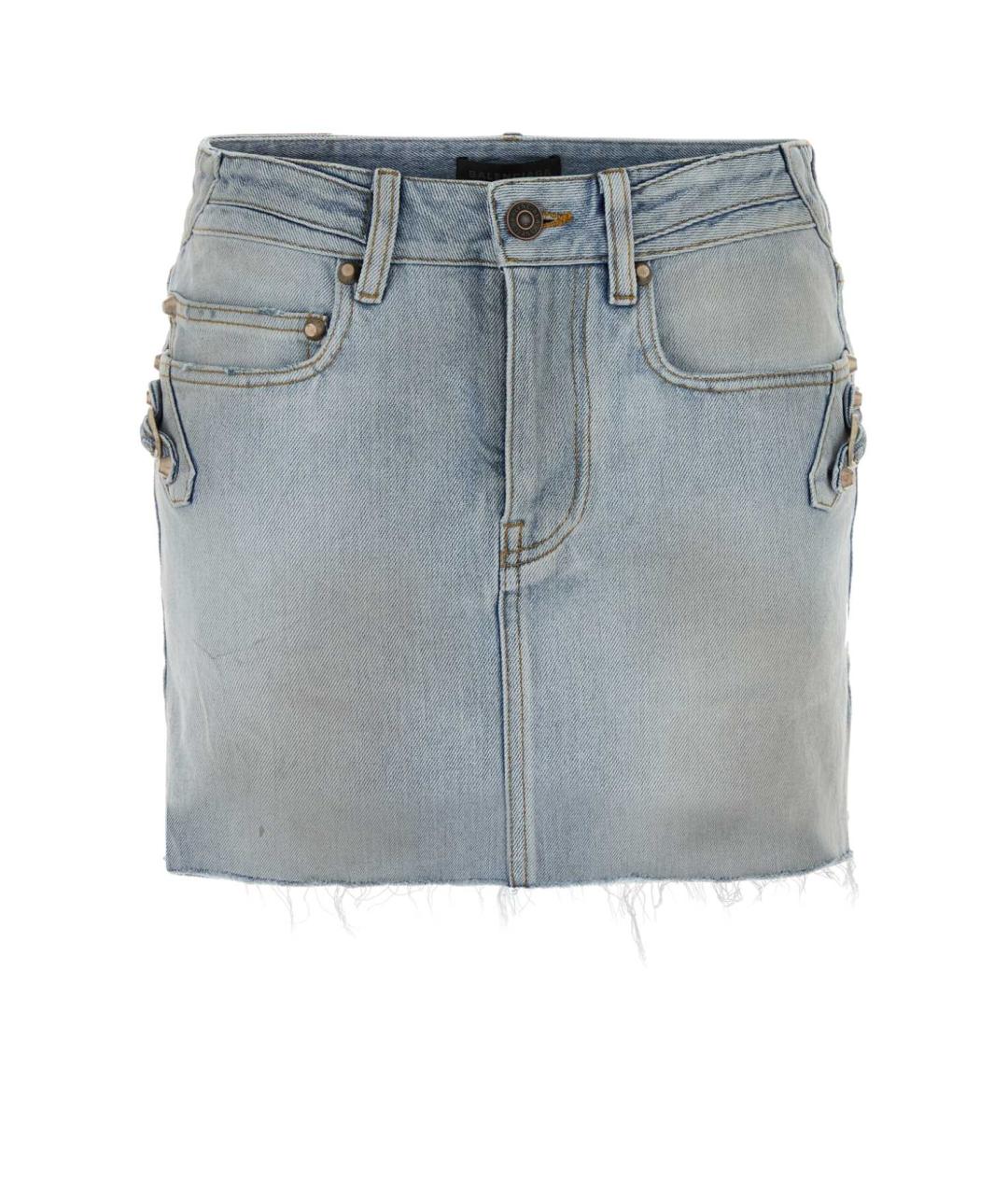 BALENCIAGA Голубая хлопковая юбка мини, фото 1