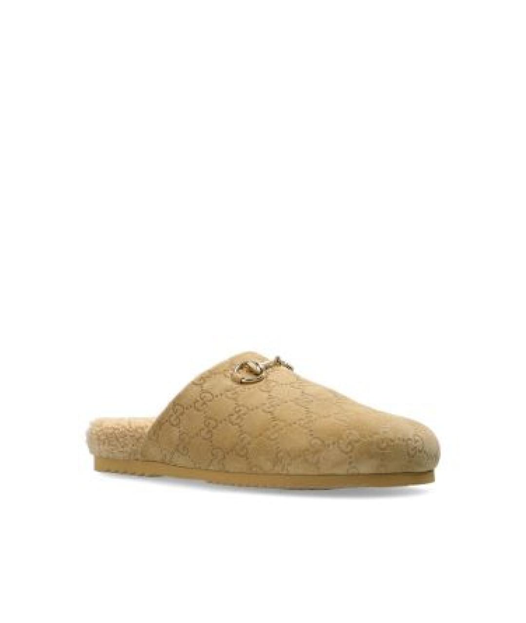 GUCCI Бежевые замшевые шлепанцы, фото 2