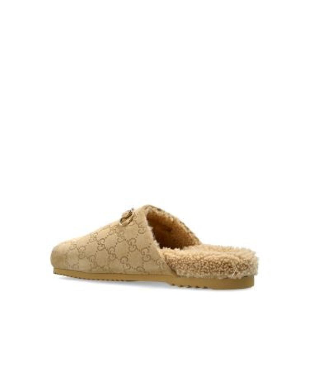 GUCCI Бежевые замшевые шлепанцы, фото 3