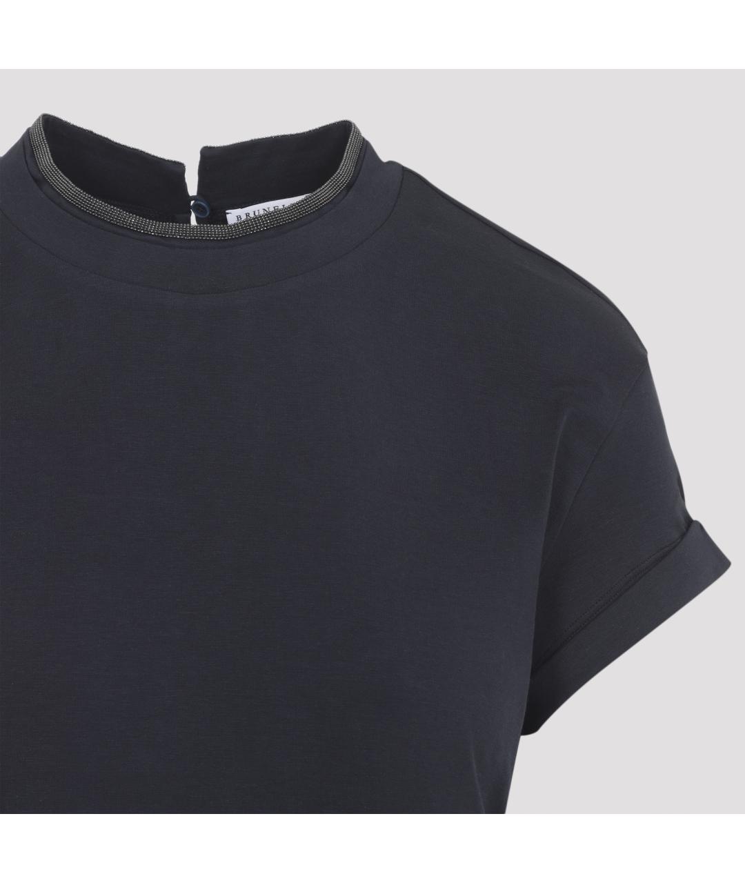 BRUNELLO CUCINELLI Темно-синяя хлопковая футболка, фото 3
