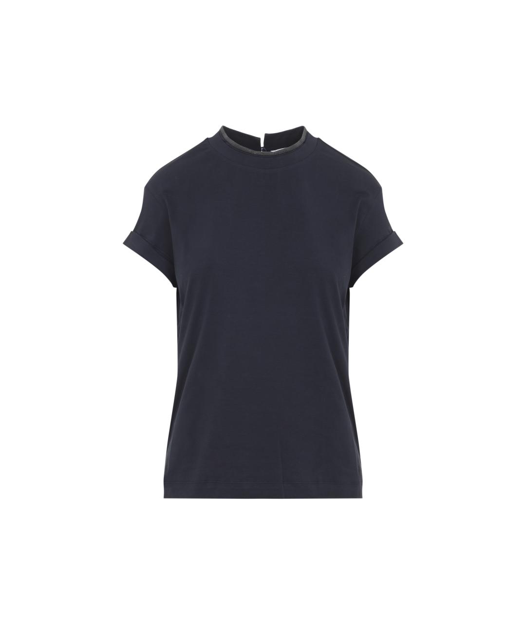 BRUNELLO CUCINELLI Темно-синяя хлопковая футболка, фото 1