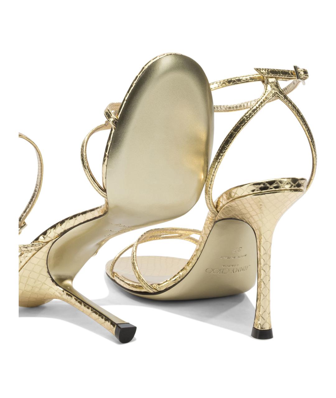JIMMY CHOO Золотые кожаные босоножки, фото 5