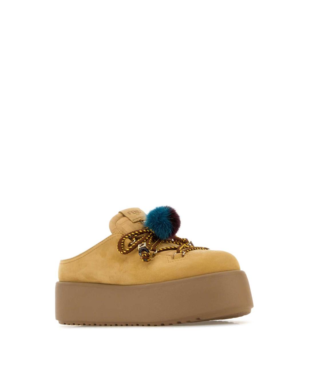 FENDI Бежевые кожаные сабо, фото 3