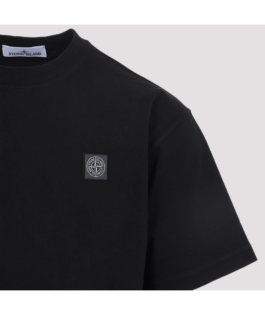 STONE ISLAND Черное хлопковое поло с коротким рукавом, фото 3
