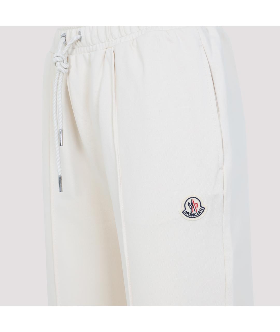 MONCLER Белые хлопковые прямые брюки, фото 3