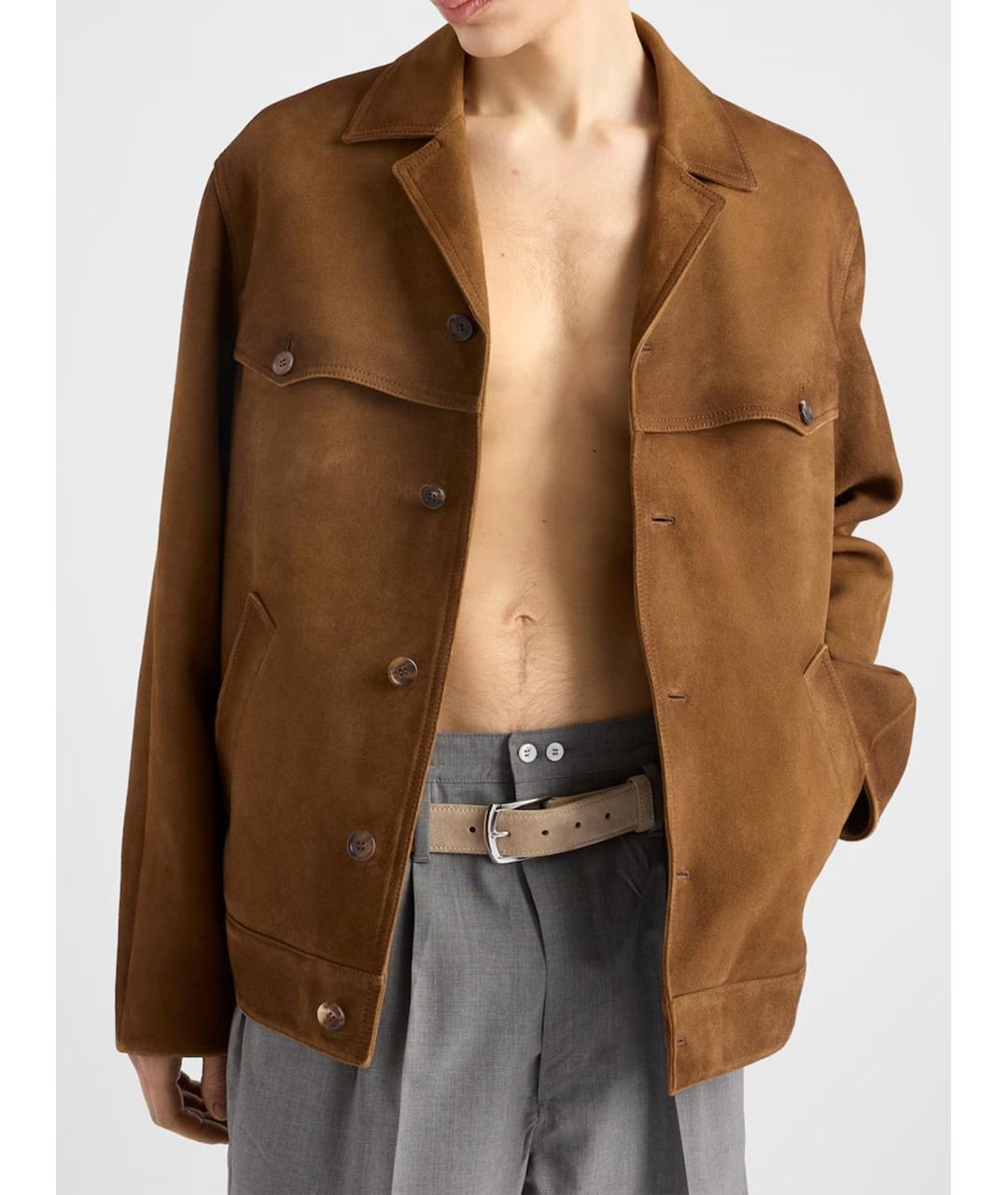 PRADA Коричневая кожаная куртка, фото 4