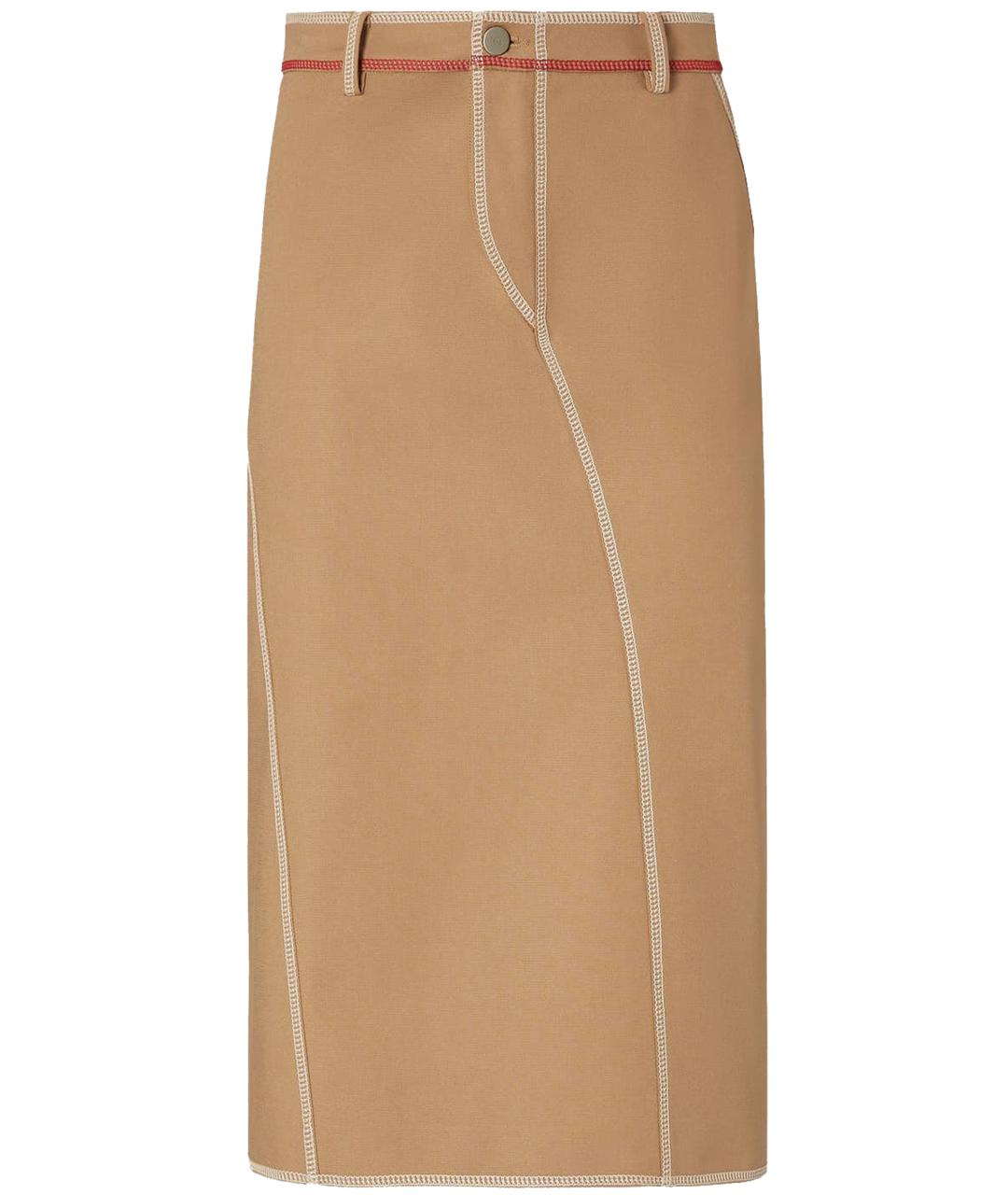 FENDI Коричневая хлопковая юбка миди, фото 1