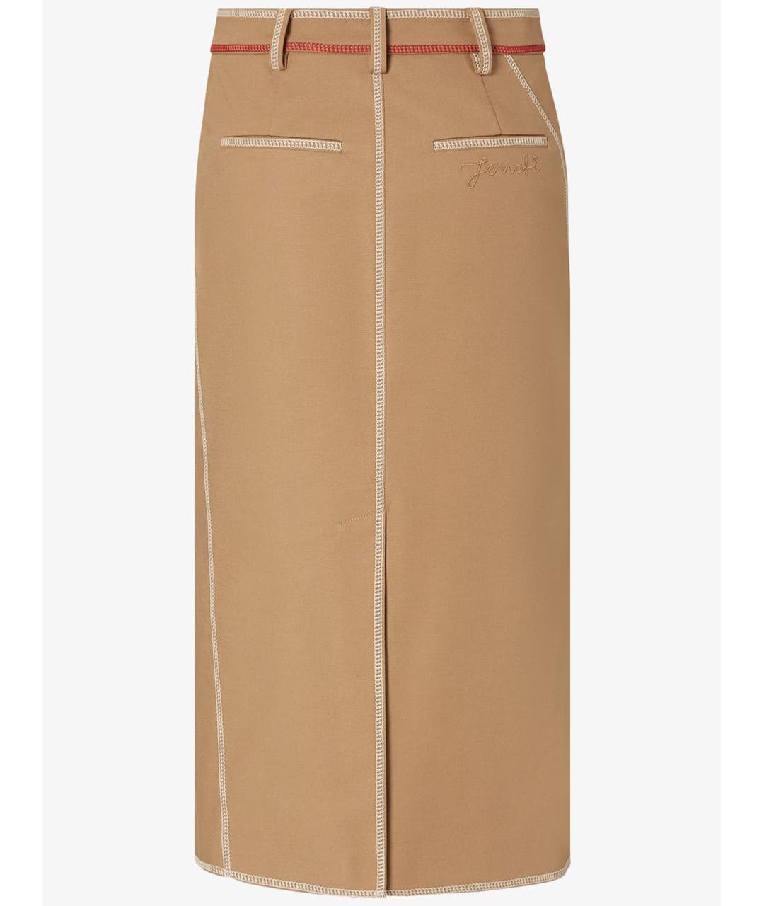 FENDI Коричневая хлопковая юбка миди, фото 2