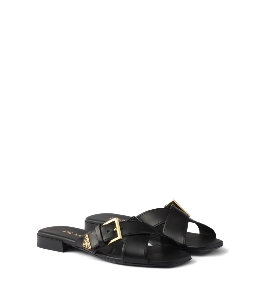 PRADA Черные кожаные шлепанцы, фото 2