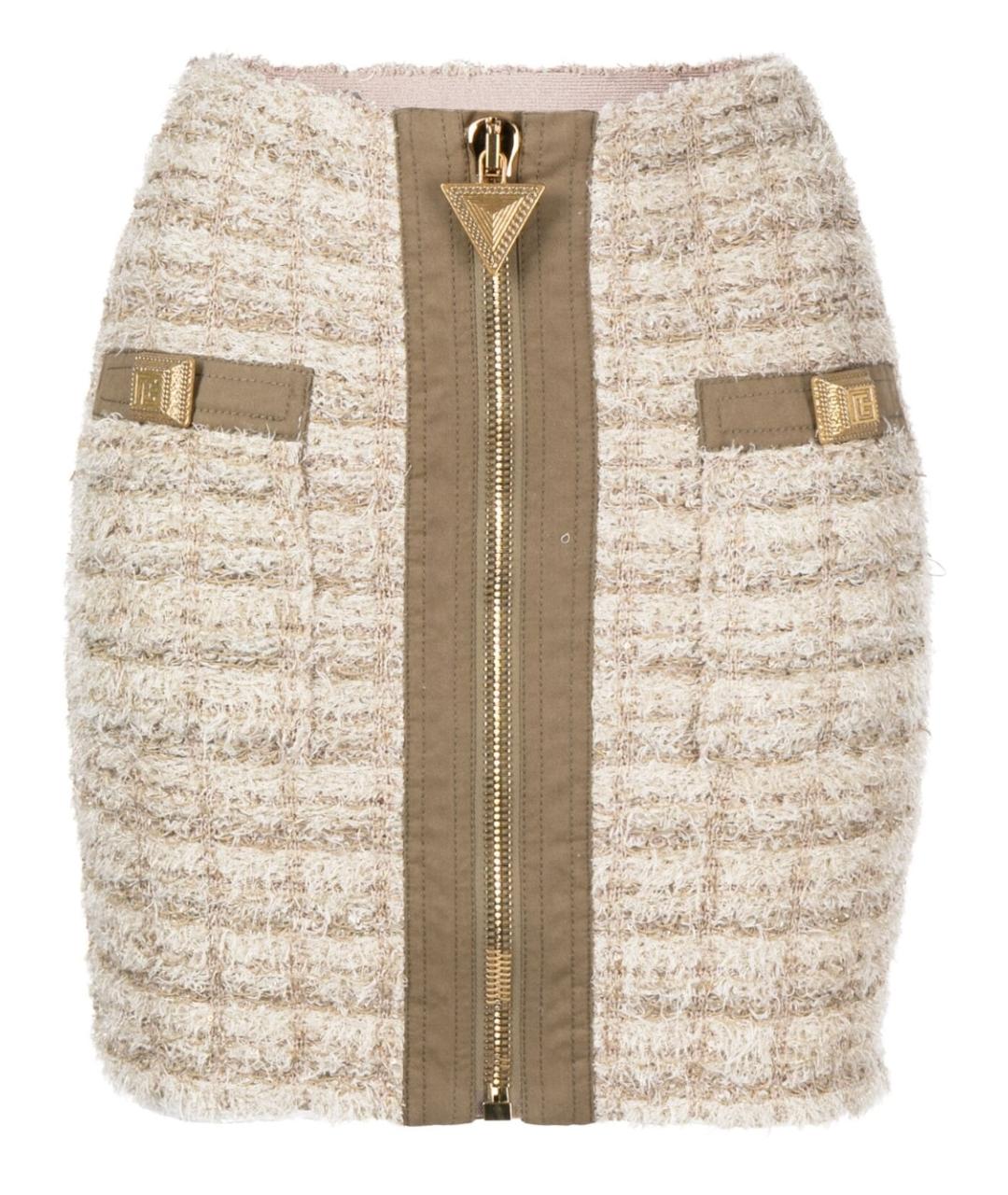 BALMAIN Бежевая вискозная юбка мини, фото 1