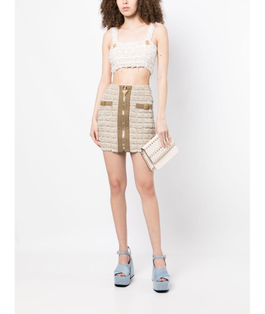 BALMAIN Бежевая вискозная юбка мини, фото 2