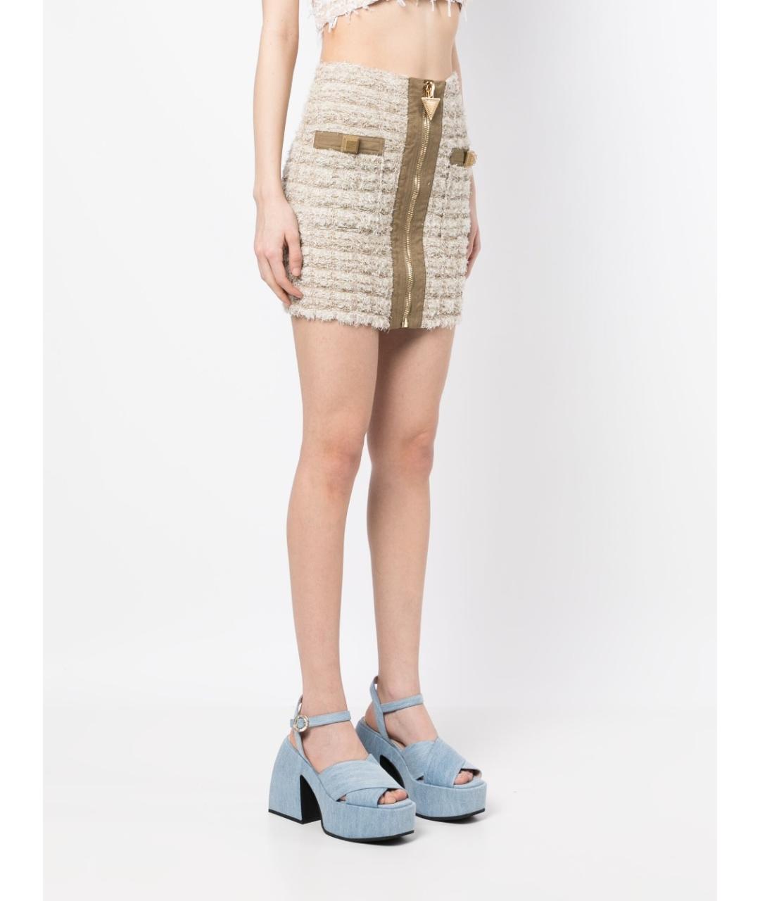 BALMAIN Бежевая вискозная юбка мини, фото 4