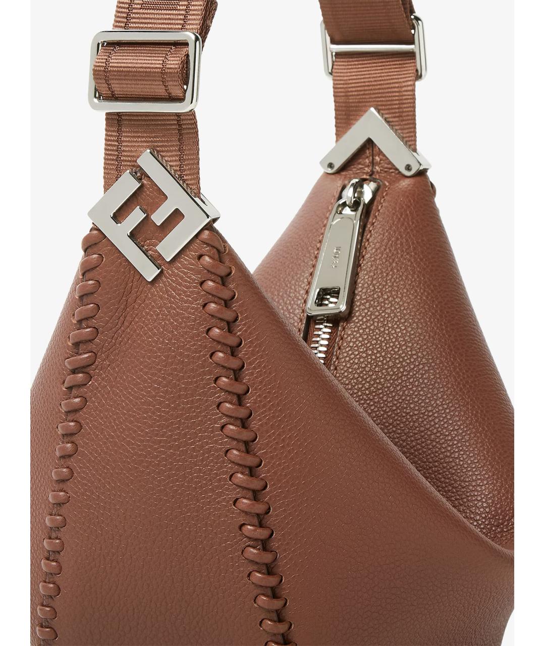 FENDI Коричневая кожаная сумка через плечо, фото 5