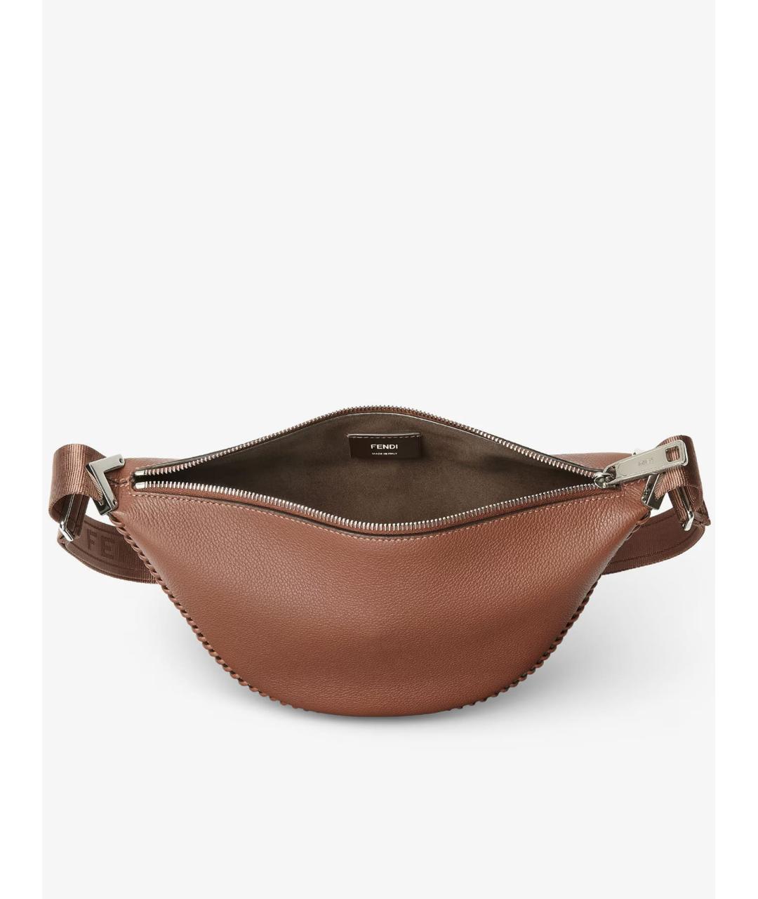 FENDI Коричневая кожаная сумка через плечо, фото 4