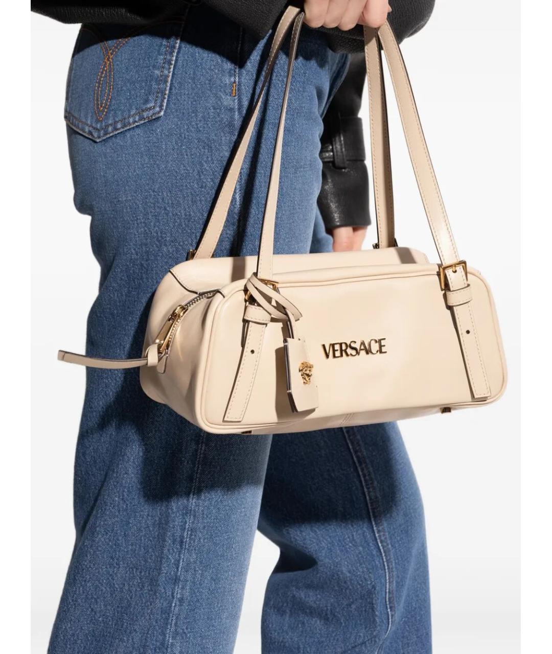VERSACE Бежевая кожаная сумка через плечо, фото 2
