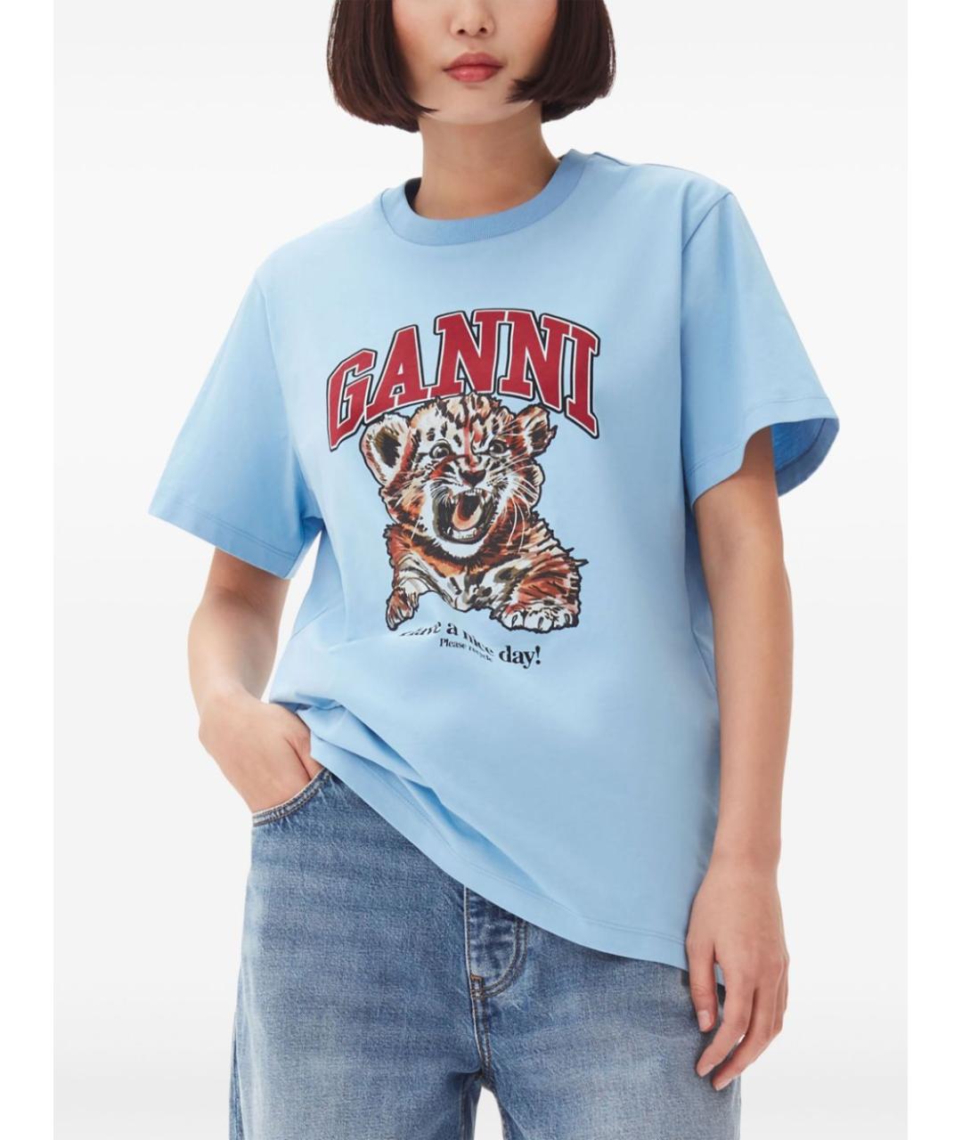 GANNI Голубая хлопковая футболка, фото 4