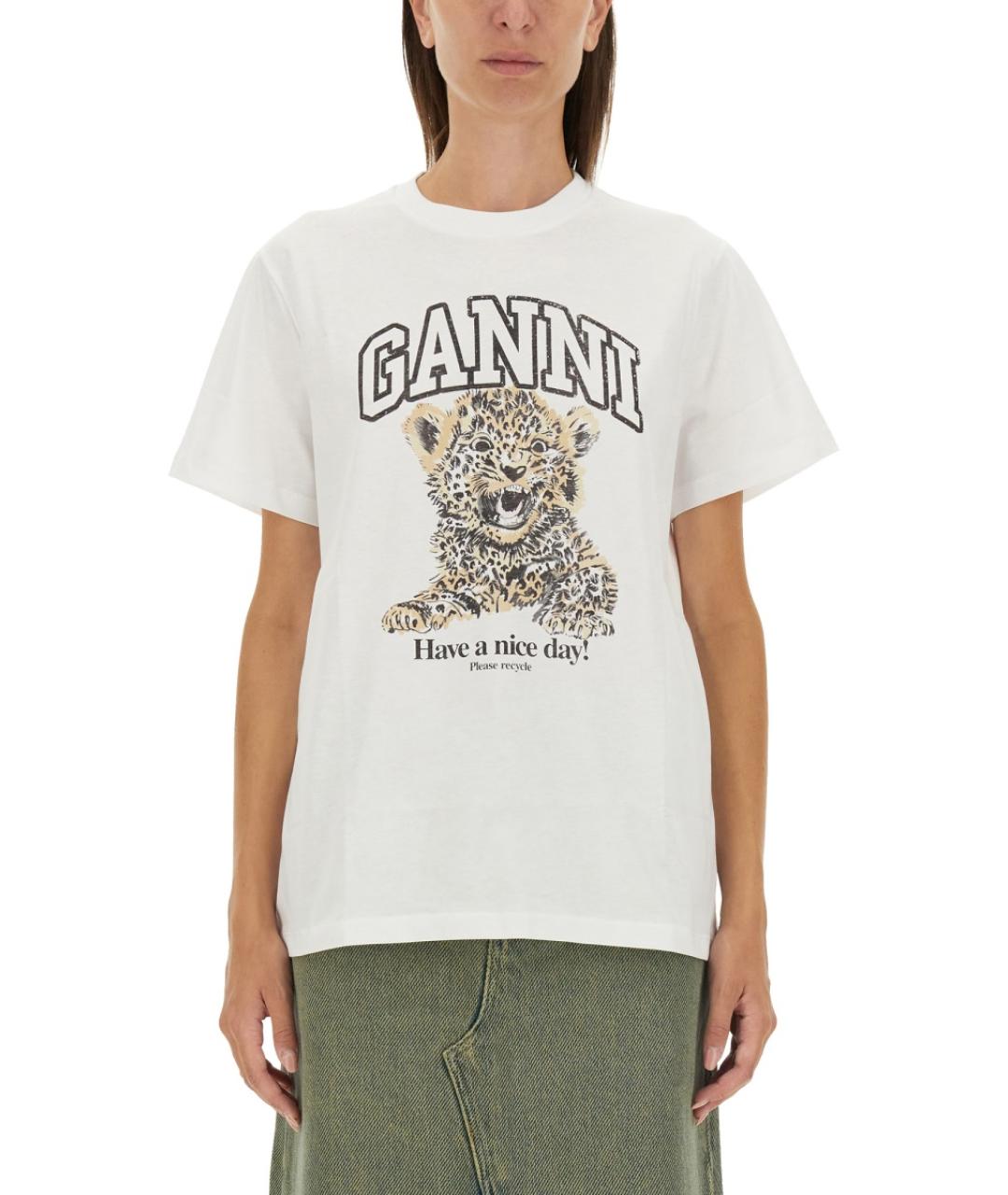 GANNI Белая хлопковая футболка, фото 2