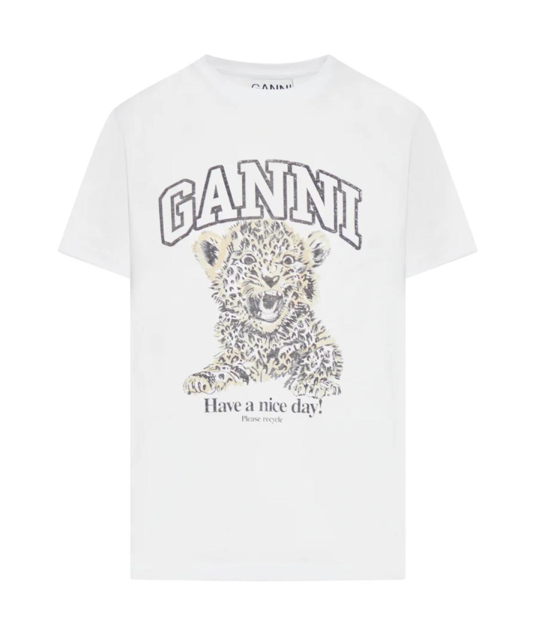 GANNI Белая хлопковая футболка, фото 1