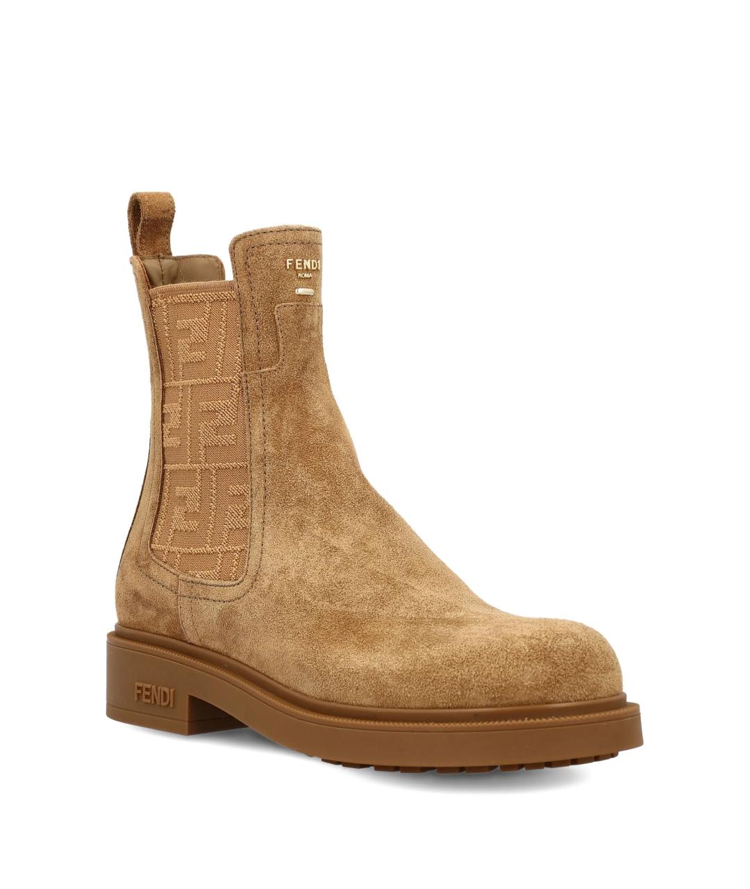 FENDI Бежевые замшевые ботинки, фото 2