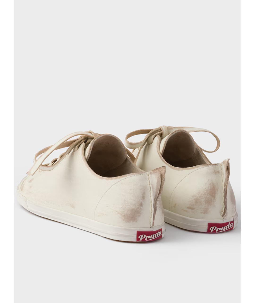 PRADA Бежевые кожаные кеды, фото 4