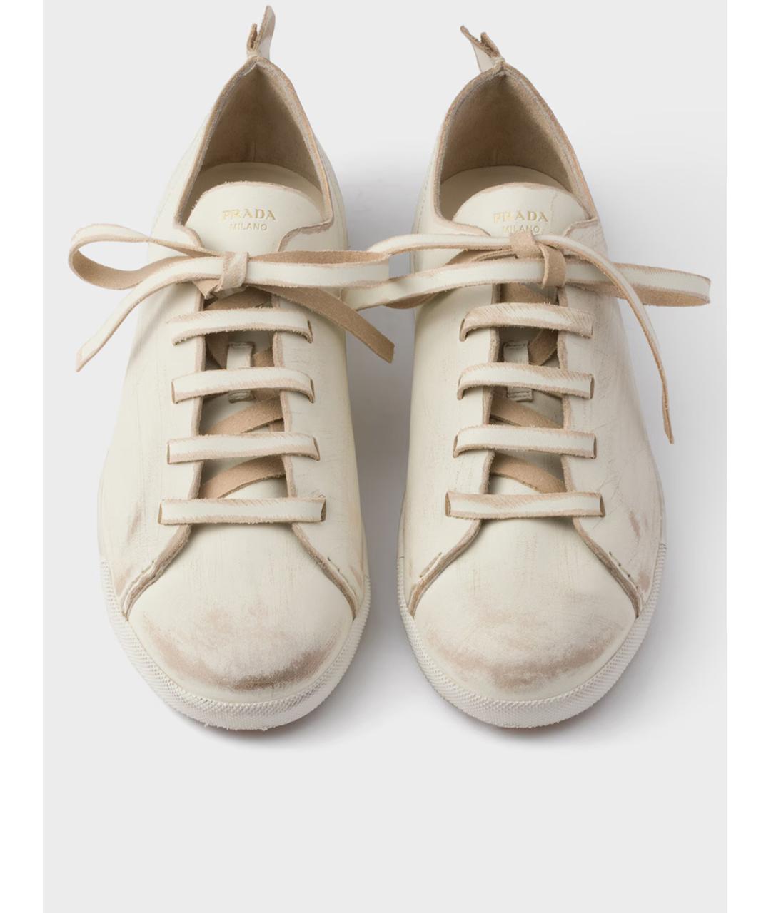 PRADA Бежевые кожаные кеды, фото 3