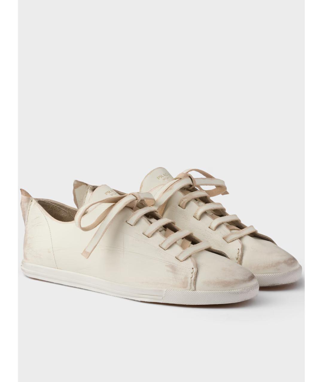 PRADA Бежевые кожаные кеды, фото 2