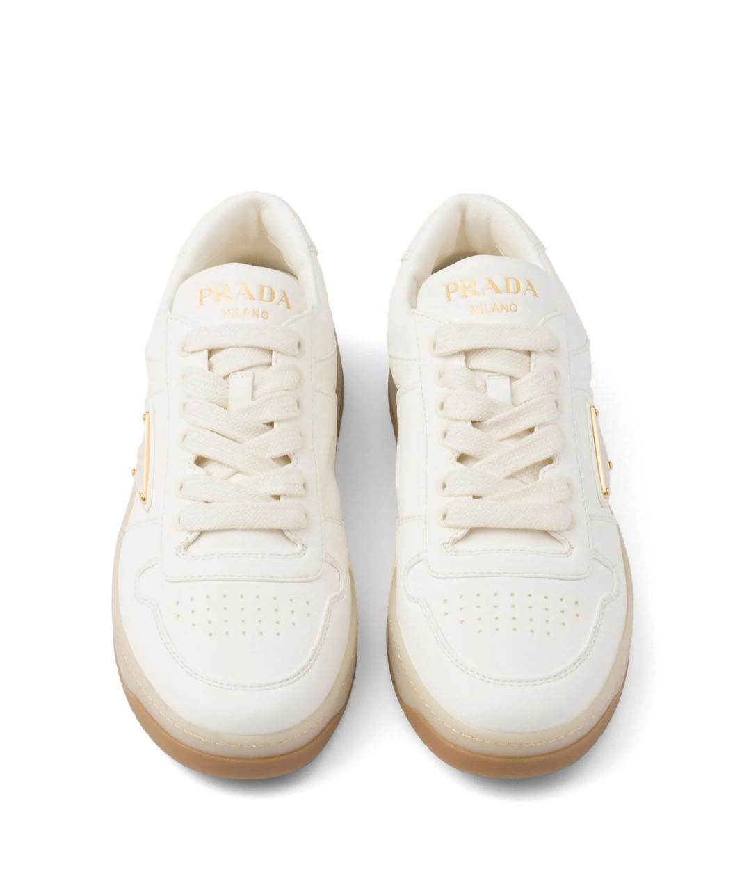 PRADA Бежевые кожаные кеды, фото 4