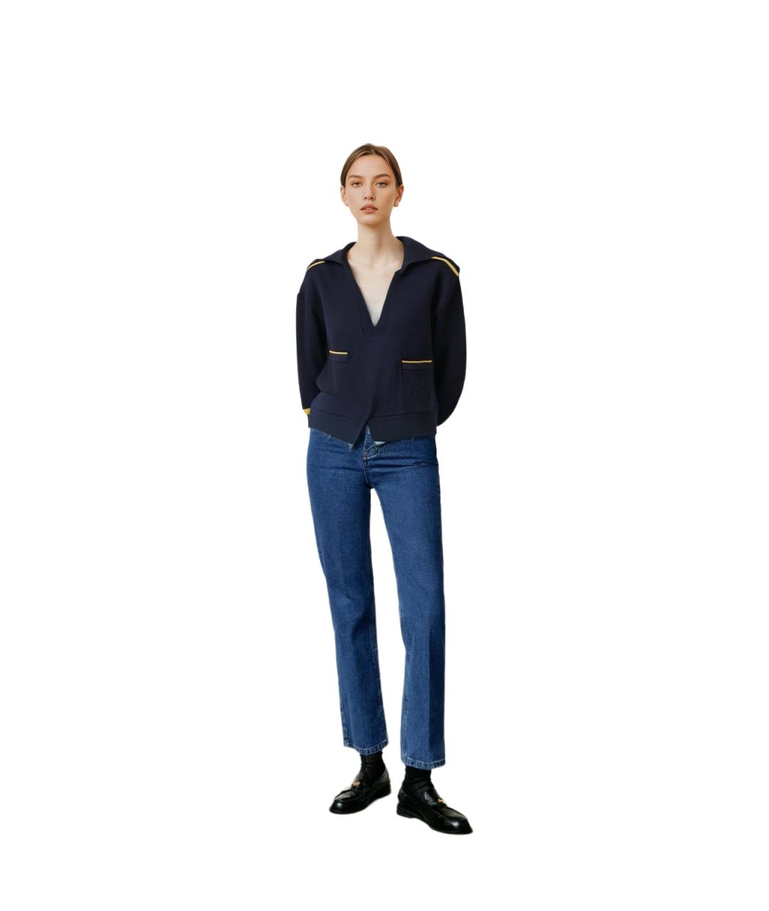 CELINE Темно-синий шерстяной джемпер / свитер, фото 3