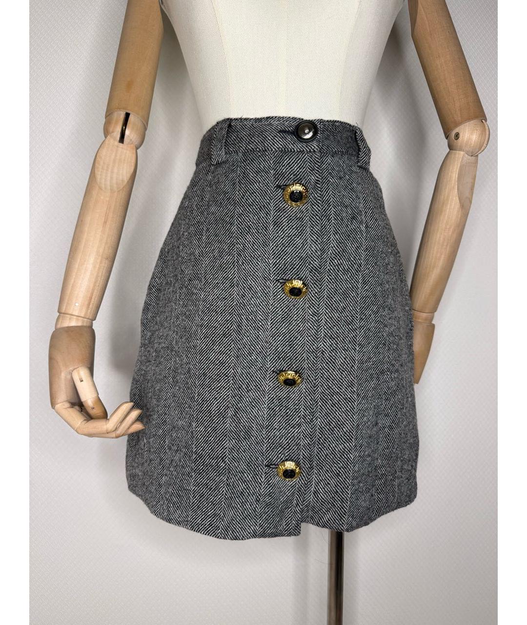 VERSACE Серая шерстяная юбка мини, фото 7