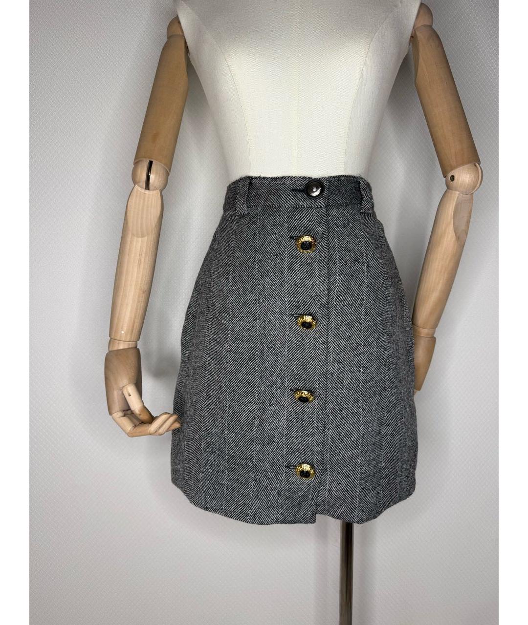 VERSACE Серая шерстяная юбка мини, фото 9