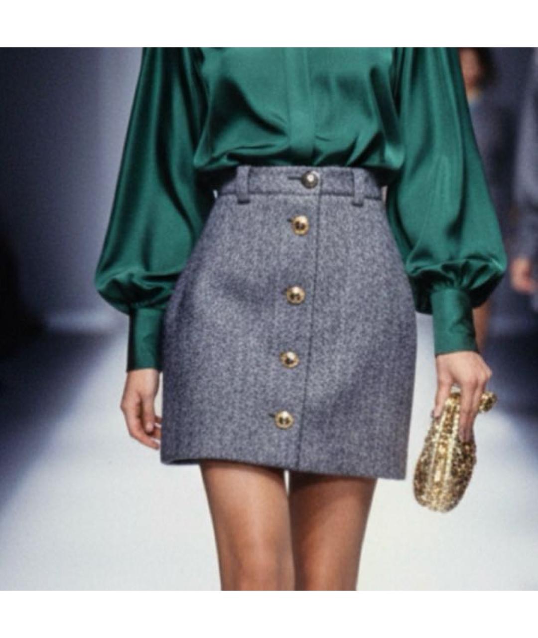 VERSACE Серая шерстяная юбка мини, фото 8