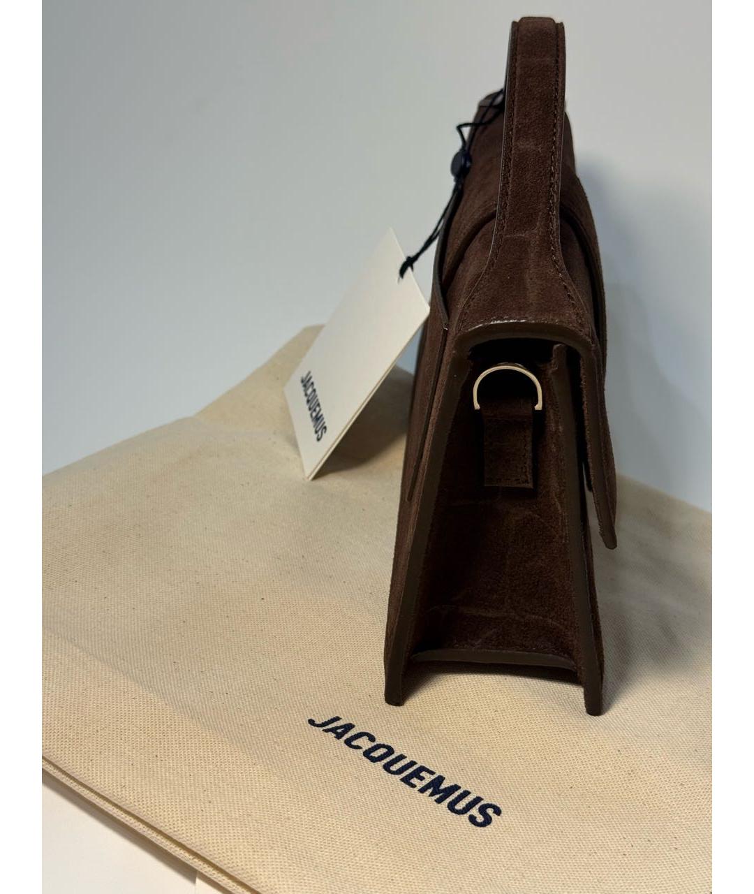 JACQUEMUS Коричневая замшевая сумка с короткими ручками, фото 2