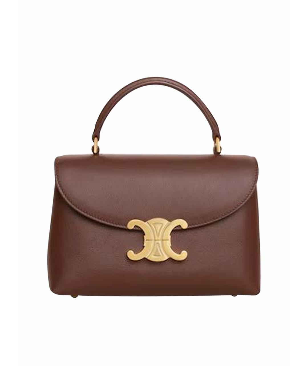 CELINE Коричневая кожаная сумка с короткими ручками, фото 1