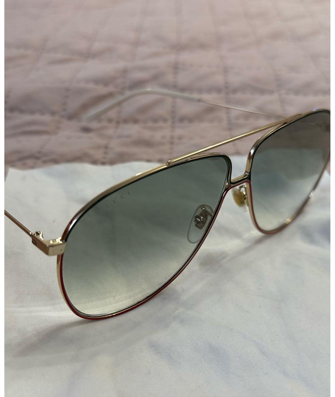 GUCCI Золотые металлические солнцезащитные очки, фото 2