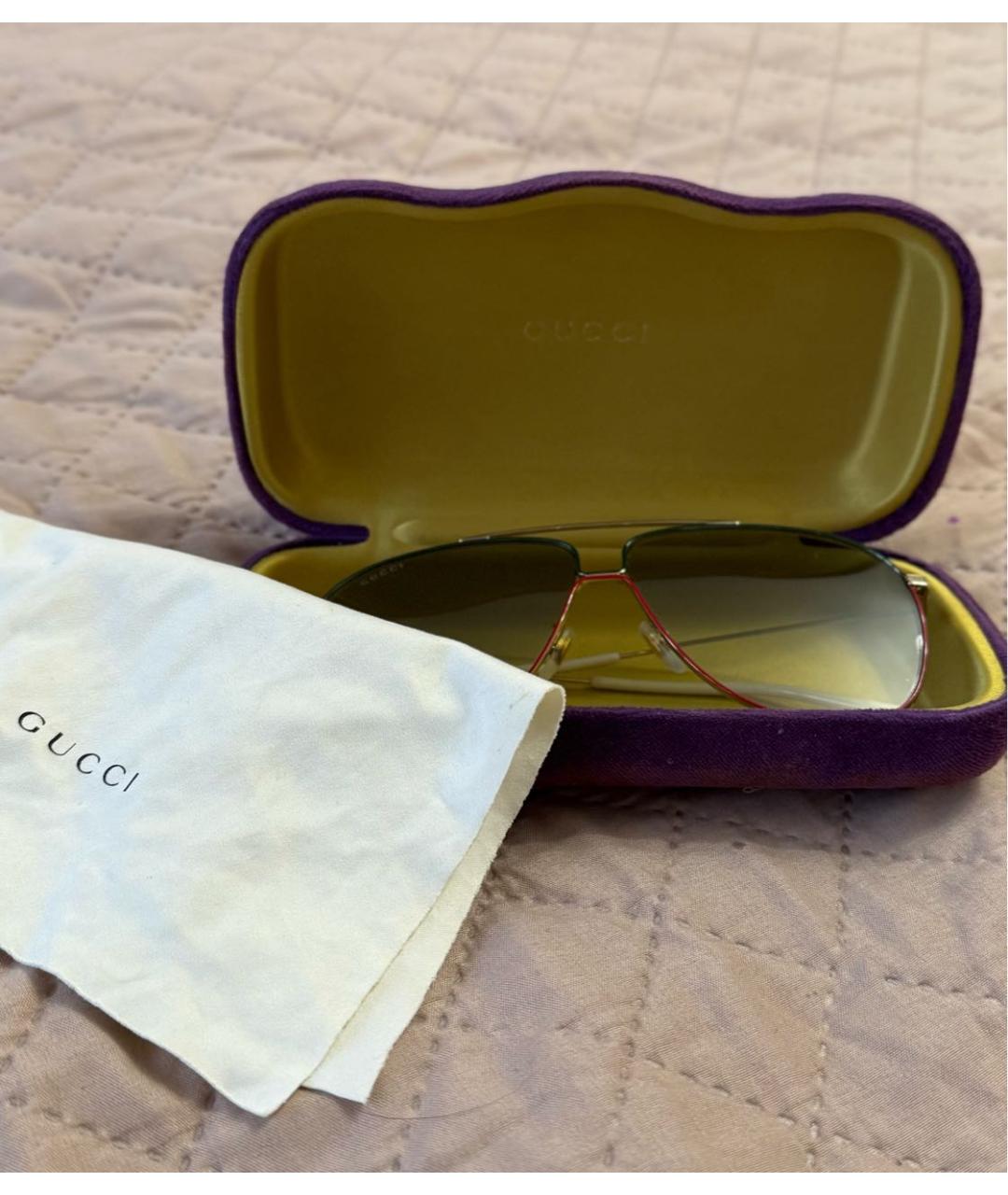 GUCCI Золотые металлические солнцезащитные очки, фото 4