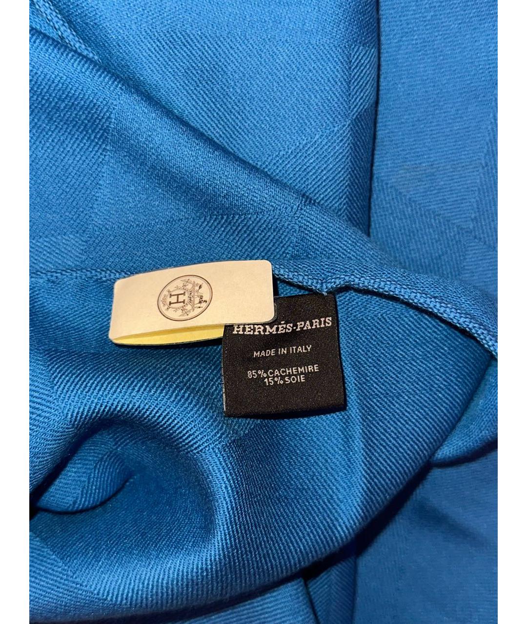 HERMES Синий кашемировый шарф, фото 3