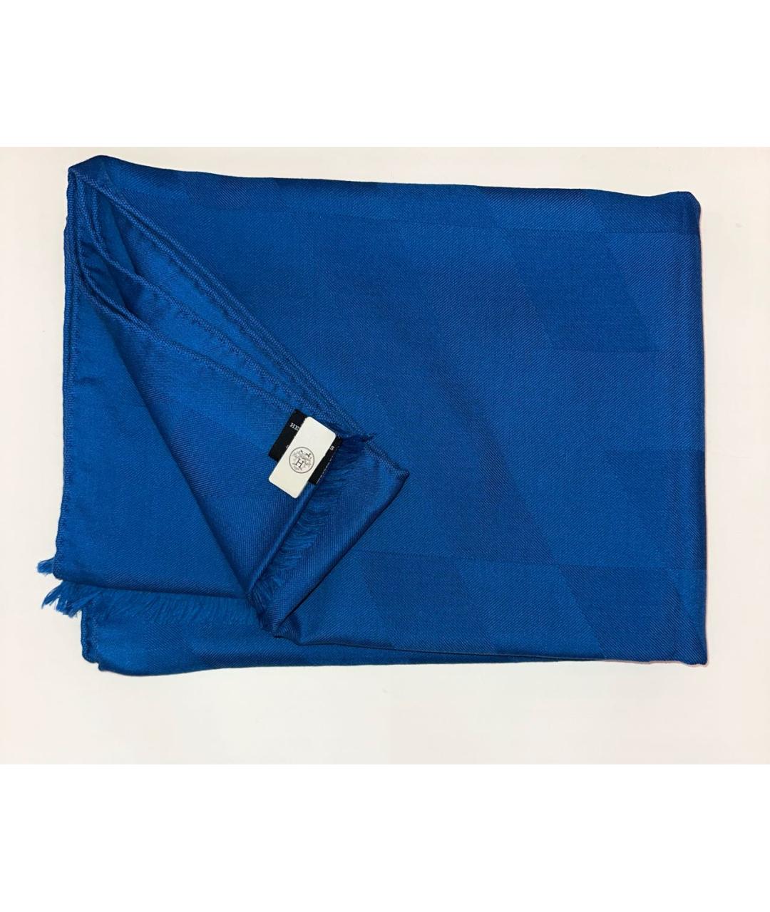HERMES Синий кашемировый шарф, фото 6