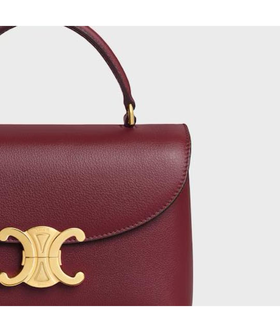 CELINE Бордовая кожаная сумка с короткими ручками, фото 2
