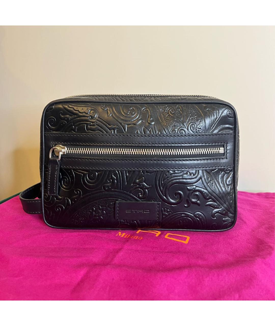 ETRO Черная кожаная барсетка, фото 6