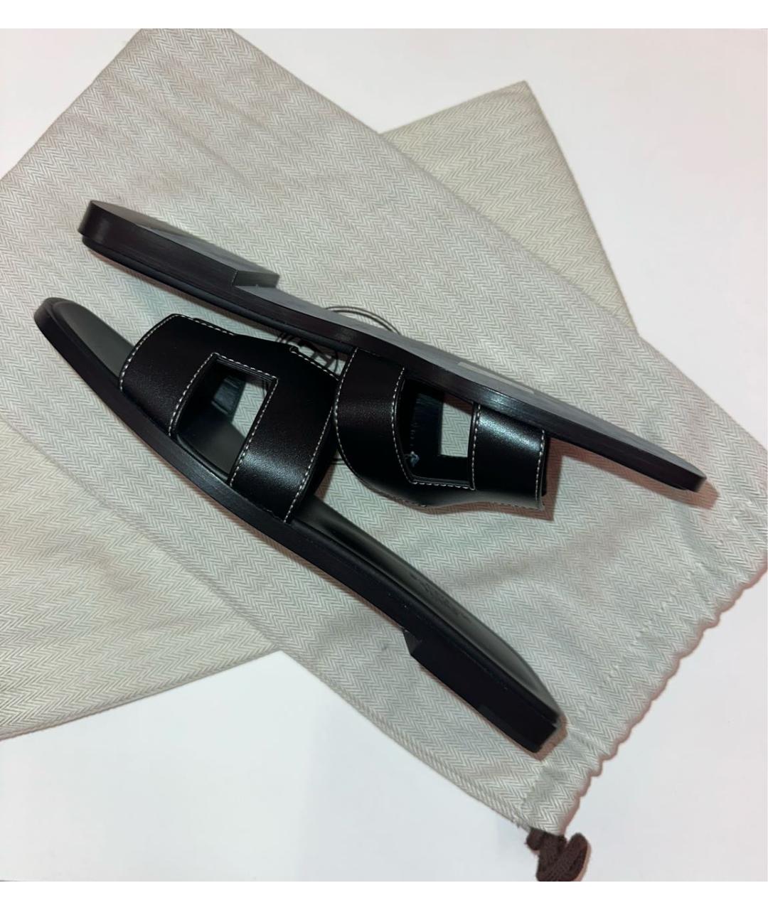 HERMES Черные кожаные сандалии, фото 6