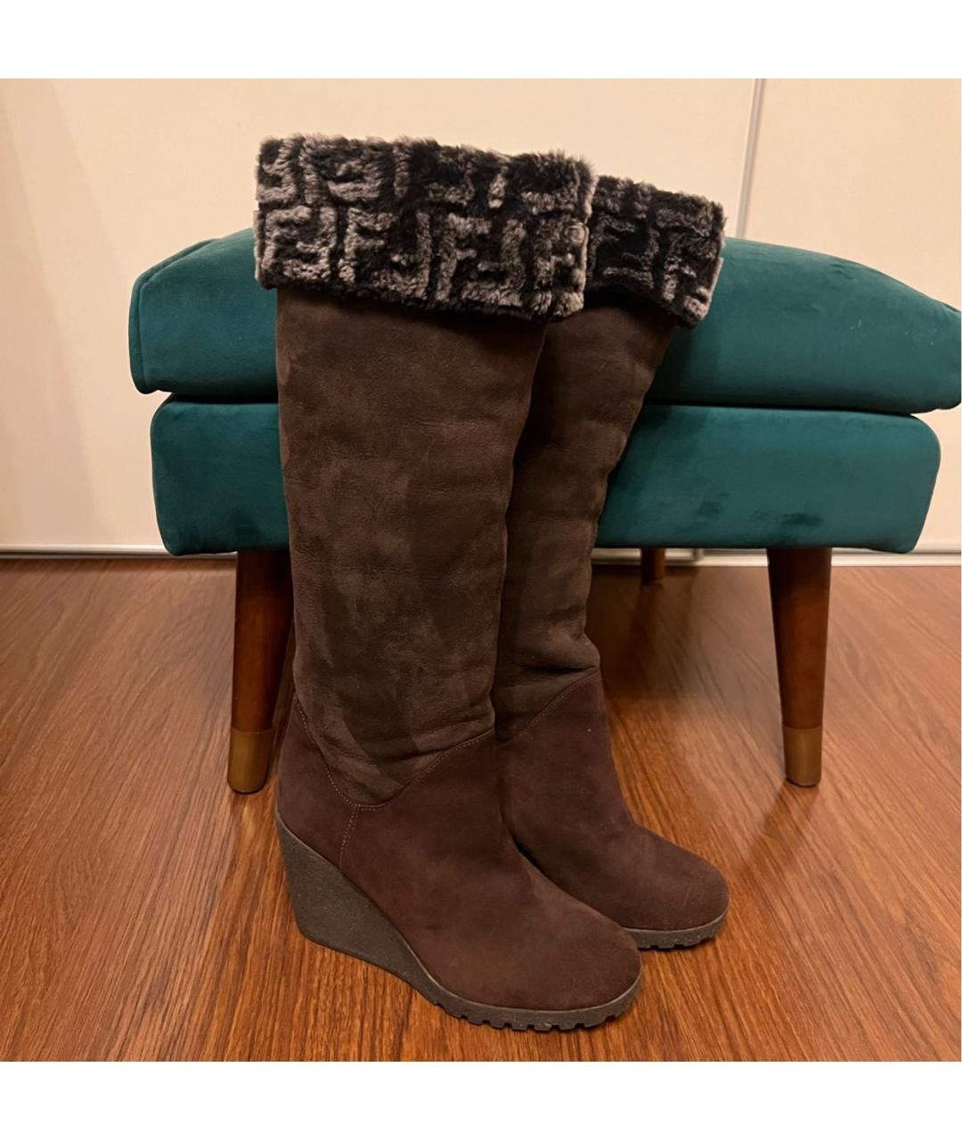 FENDI Коричневые замшевые сапоги, фото 6
