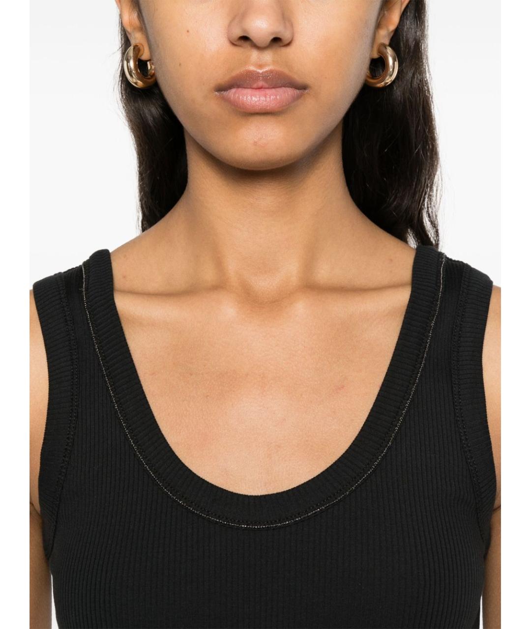 BRUNELLO CUCINELLI Черная хлопковая майка, фото 2