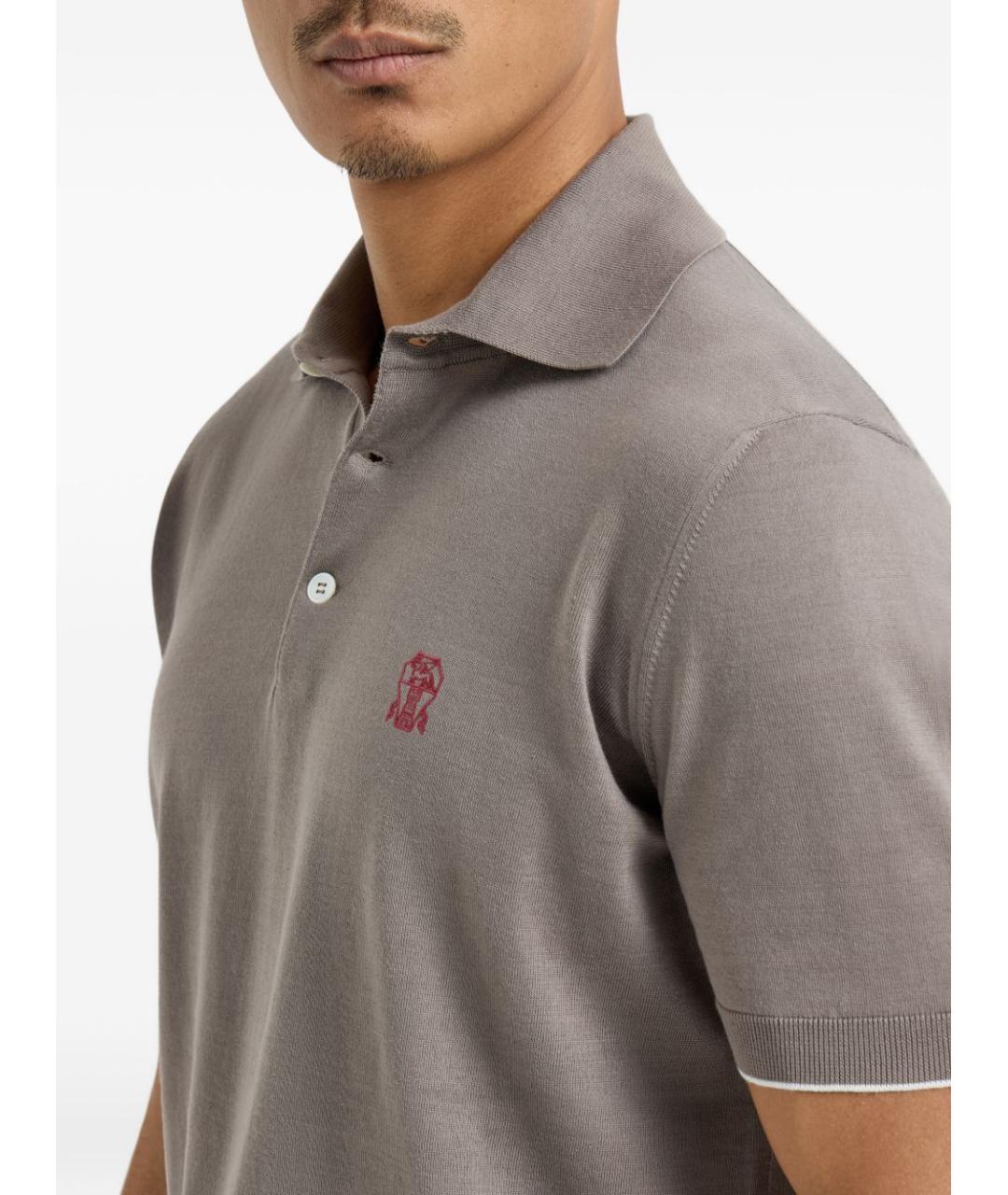 BRUNELLO CUCINELLI Коричневое хлопковое поло с коротким рукавом, фото 5
