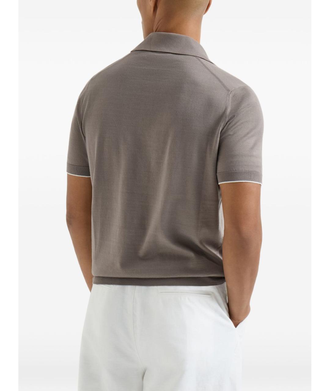 BRUNELLO CUCINELLI Коричневое хлопковое поло с коротким рукавом, фото 2
