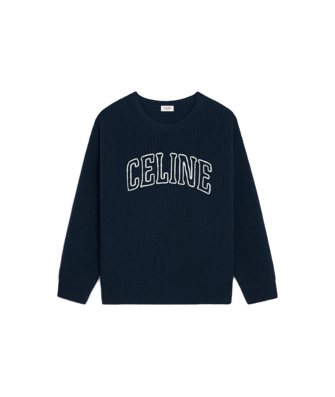 CELINE Темно-синий шерстяной джемпер / свитер, фото 1